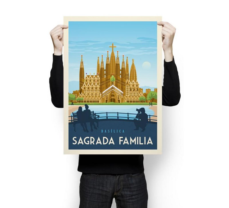 Affiche Barcelone Vintage | Poster Ville Barcelone Sagrada Familia Catalogne Espagne