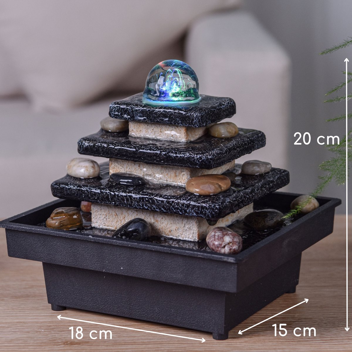 Fontaine d'Intérieur - Eka - Déco Zen et Originale - Design Temple Lumière Led Colorée - Idée Cadeau