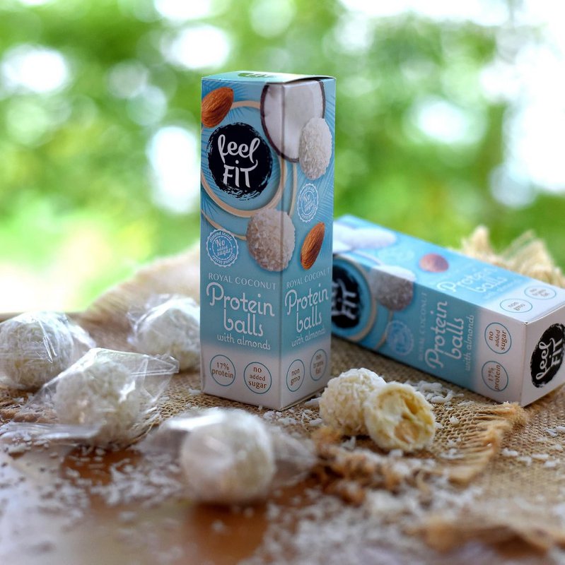Feel FIT Royal Coconut Protein Balls mit ganzen Mandeln, 17 % Protein, ohne Zuckerzusatz, ohne Palmöl, 27 g