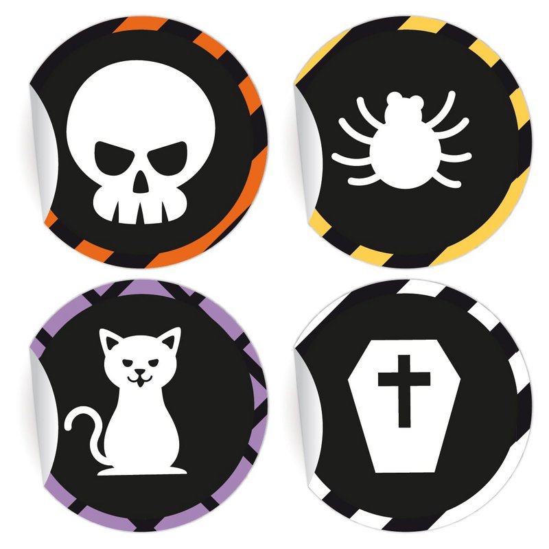 24 spooky Halloween stickers with spiders and co (ø 45mm; 6 x 4 motifs)