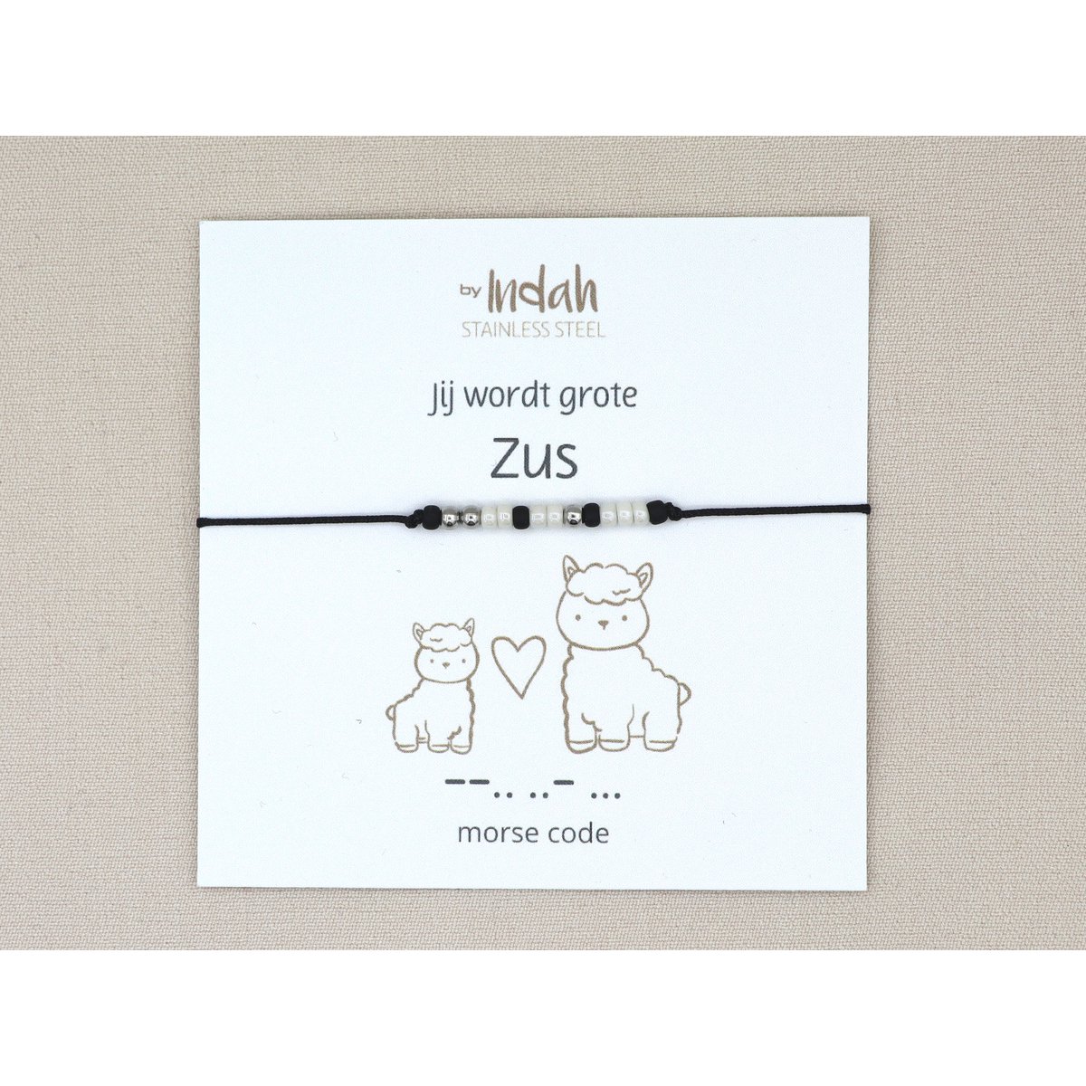 Morse code armband jij wordt grote zus, roestvrij staal zilver of goud