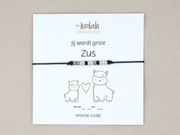 Morse code armband jij wordt grote zus, roestvrij staal zilver of goud