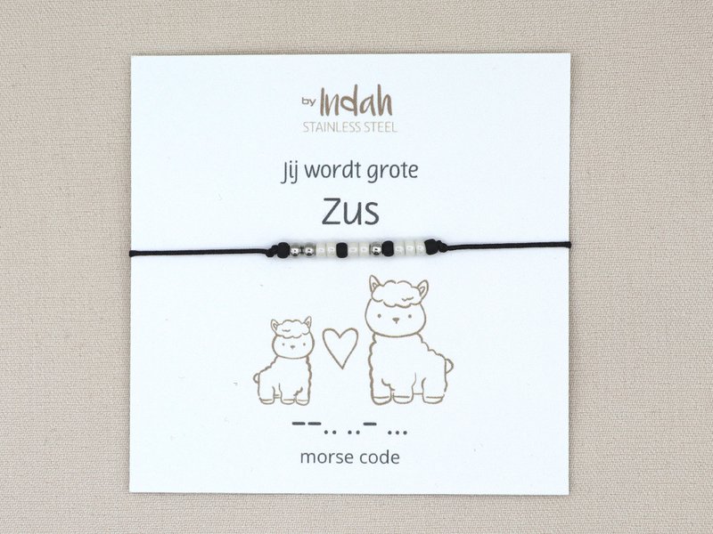 Morse code armband jij wordt grote zus, roestvrij staal zilver of goud