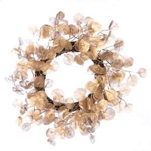 HONESTY PETAL LEAF WREATH GLD 55CM