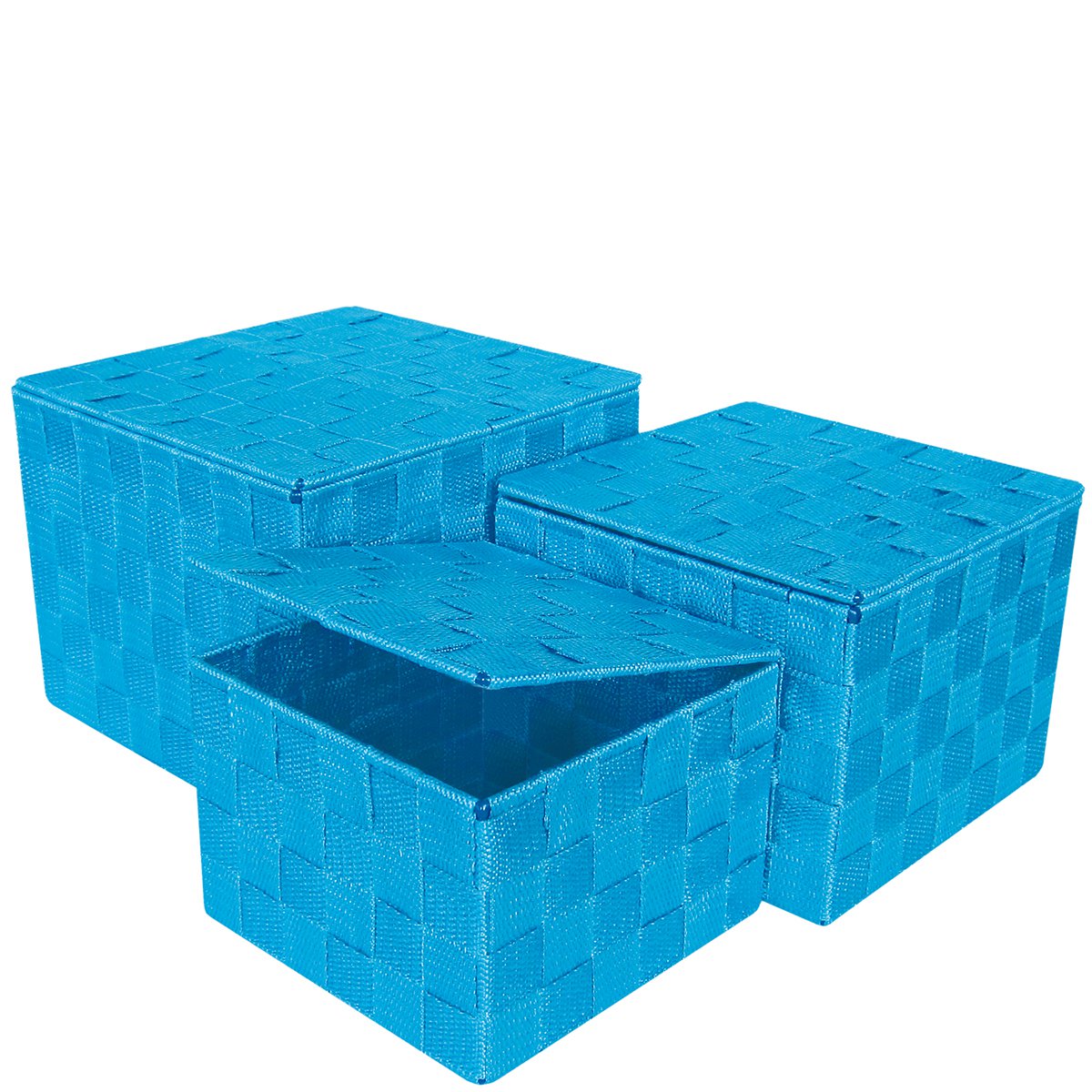 Set 3 blue baskets with lid