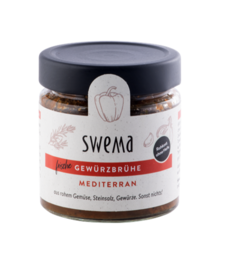Organic Mediterranean spice broth, 210g for 6 liters. Blend of aromatic spices including garlic, onion, and herbs. Suitable for soups, stews, and marinades.