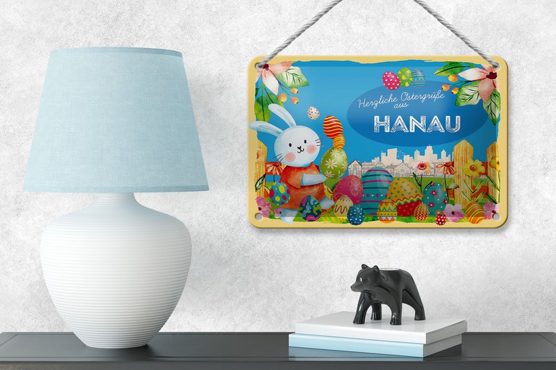 Targa in metallo Pasqua Auguri di Pasqua 18x12 cm Decorazione regalo HANAU