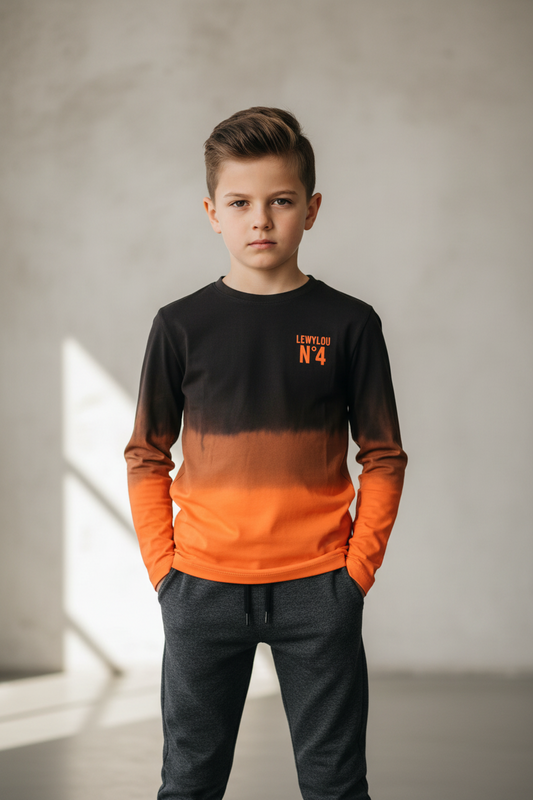 Lewylou NO4 Manches Longues – Tie Dye Noir-Orange – Urban Kids Fashion