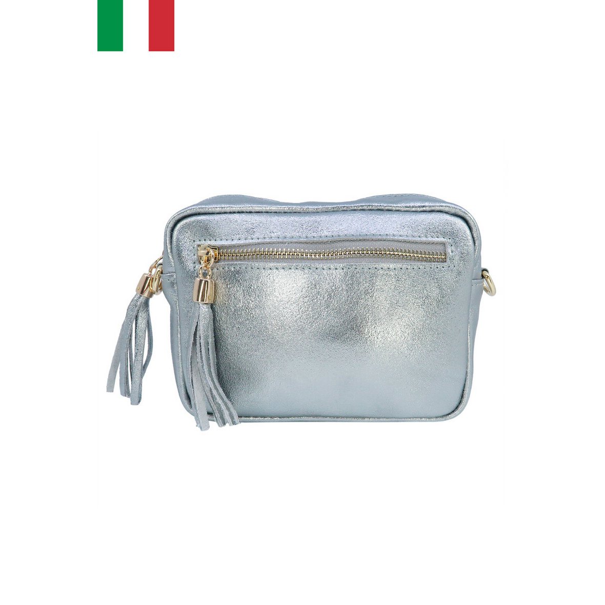 Iriserende leren schoudertas met metalen sluiting Made in Italy