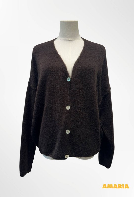 Dame cardigan - Premium kvalitet - Blød strik dyb V-hals med knapper - ALPACA/ULD - 23050