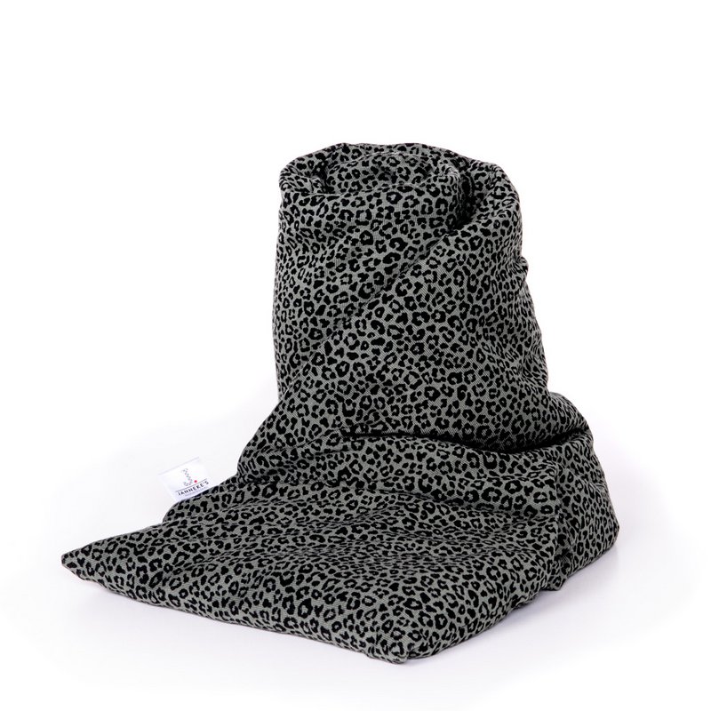 Warming scarf leopard print khaki green | 70cm | organic linseed