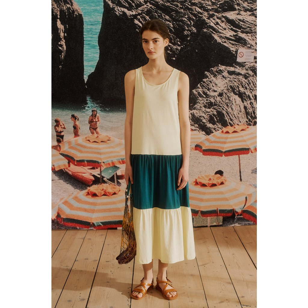 Tilda Kleid in hellgelb und petrol farben für Frauen