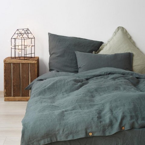 Forest Green Linen Duvet Cover Set