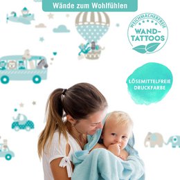 Wall decals "Tiere on Tour" taupe/mint/petrol
