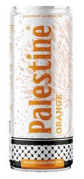 Orange-flavored Palestinian lemonade drink in a can with a checkered pattern design.