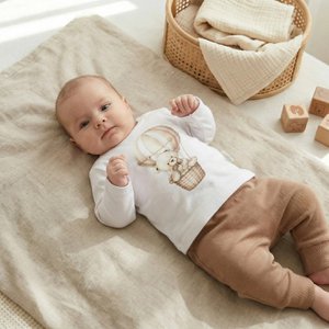 Baby-Set mit Teddybär-Ballon-Aufdruck – Oberteil und Hose