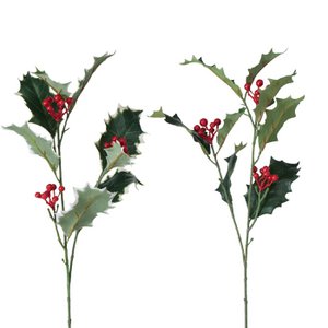 Decorative branch of Holly with red berries H50cm