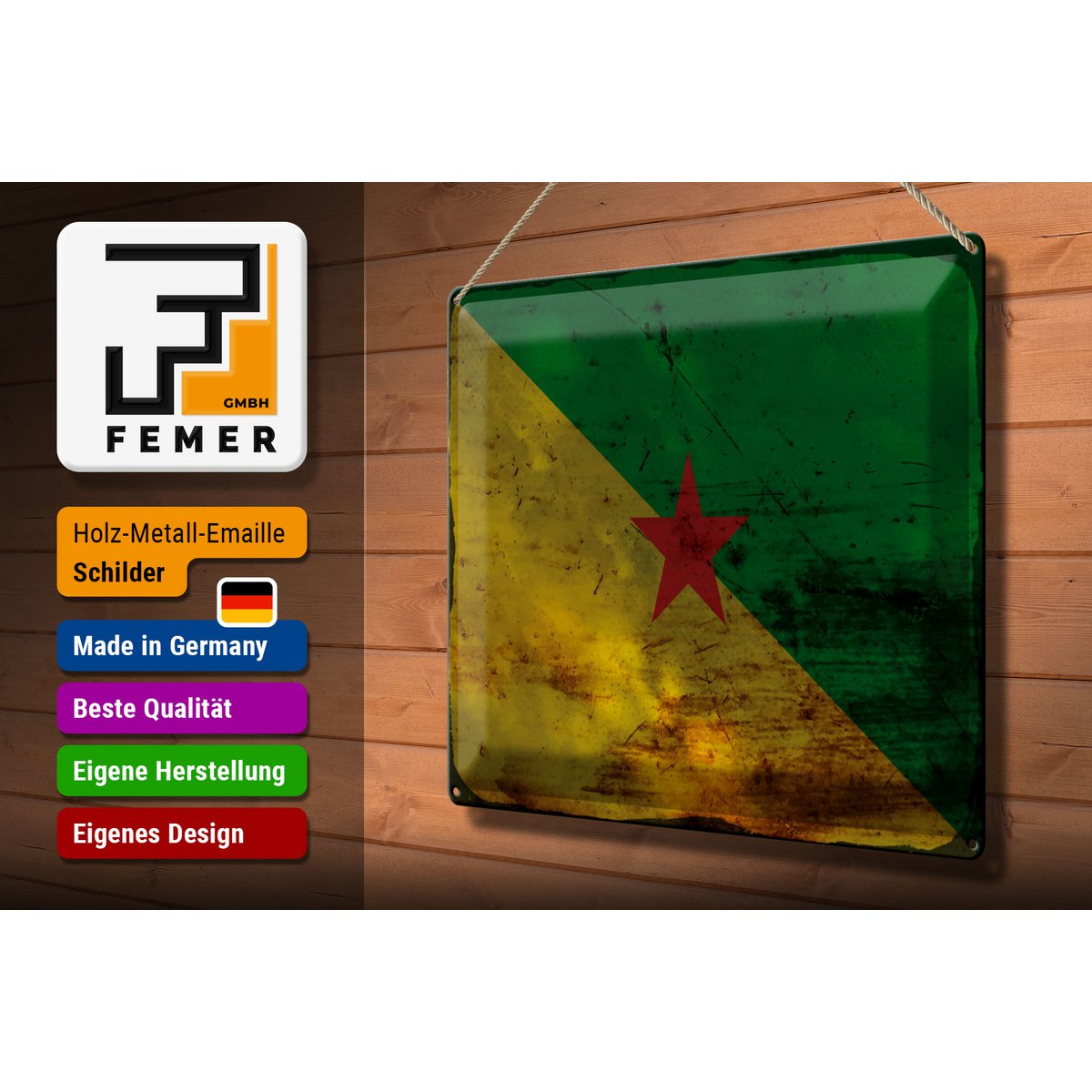 Tin Sign Flag French Guiana 40x30cm Flag Rust