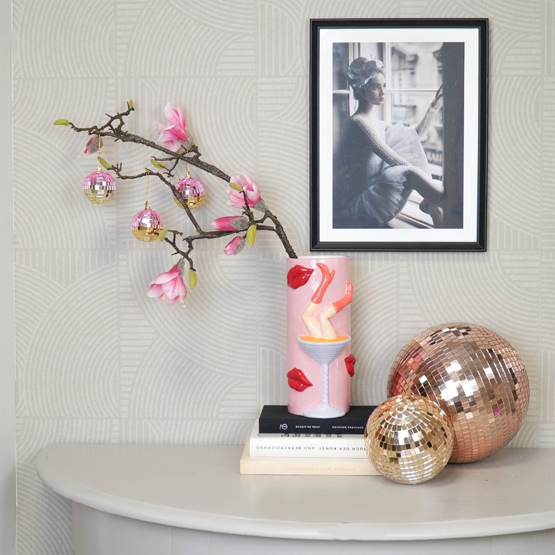 Kerstdecoratie - Kersthanger - Discobal - Foam - Set van 6 - Roze/Goud - 6x6x6cm