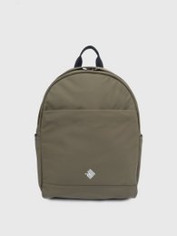 Olive green backpack with a round shape, made of durable material, suitable for everyday use.