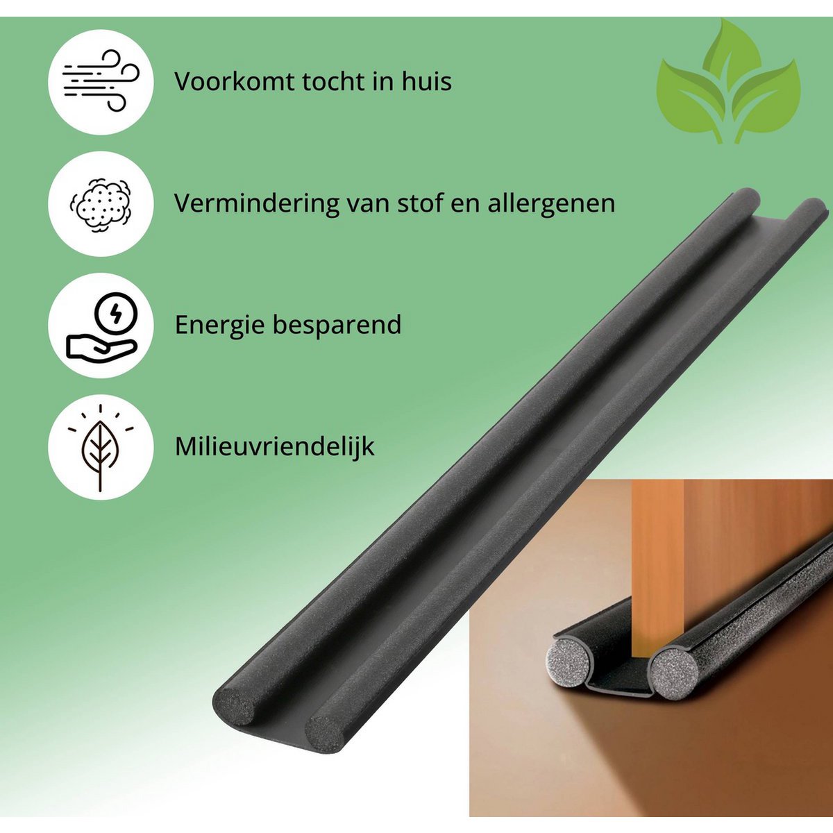 Tochtstrip voor Deuren – 93 cm – Geluidsdempend en Isolerend – Universeel – Zwart
