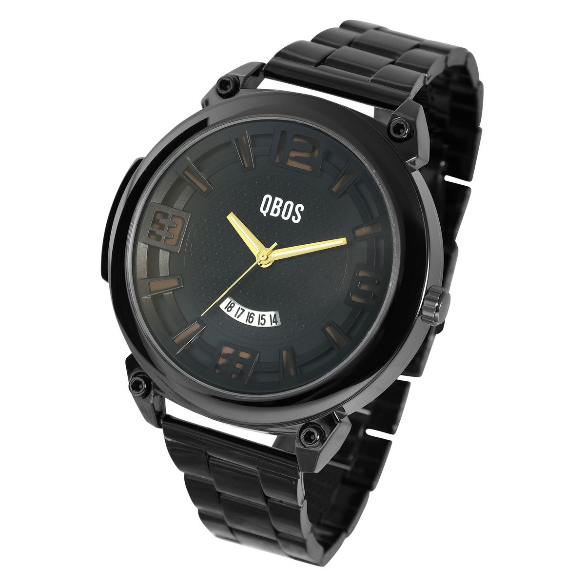 Reloj de hombre QBOS con correa de acero inoxidable, negro + marrón