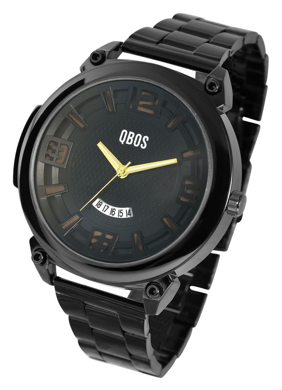 Reloj de hombre QBOS con correa de acero inoxidable, negro + marrón