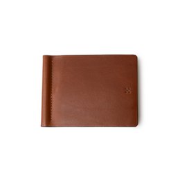 Leather wallet in chestnut, mokka, and black colors. Rectangular shape with a minimalist design.