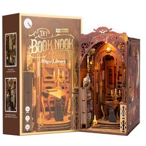 Bausatz 3D DIY Buchstütze Booknook Magic Library mit LED-Lichtsensor