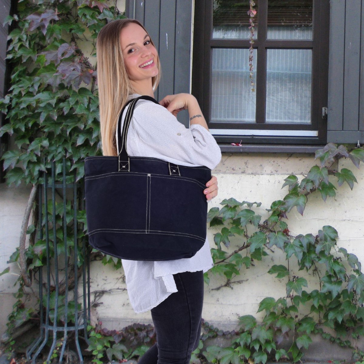 Domelo Damen gewachste Canvas Shopper. Wasserabweisende Handtasche.  Vegane Schultertasche . Einfarbig Damentasche A4 geeignet