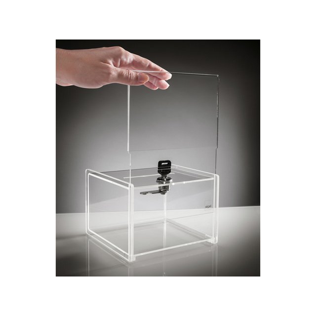 Boîte promotionnelle Sigel transparente A6 15x22x15 cm, verrouillable incl. serrure et 2 clés