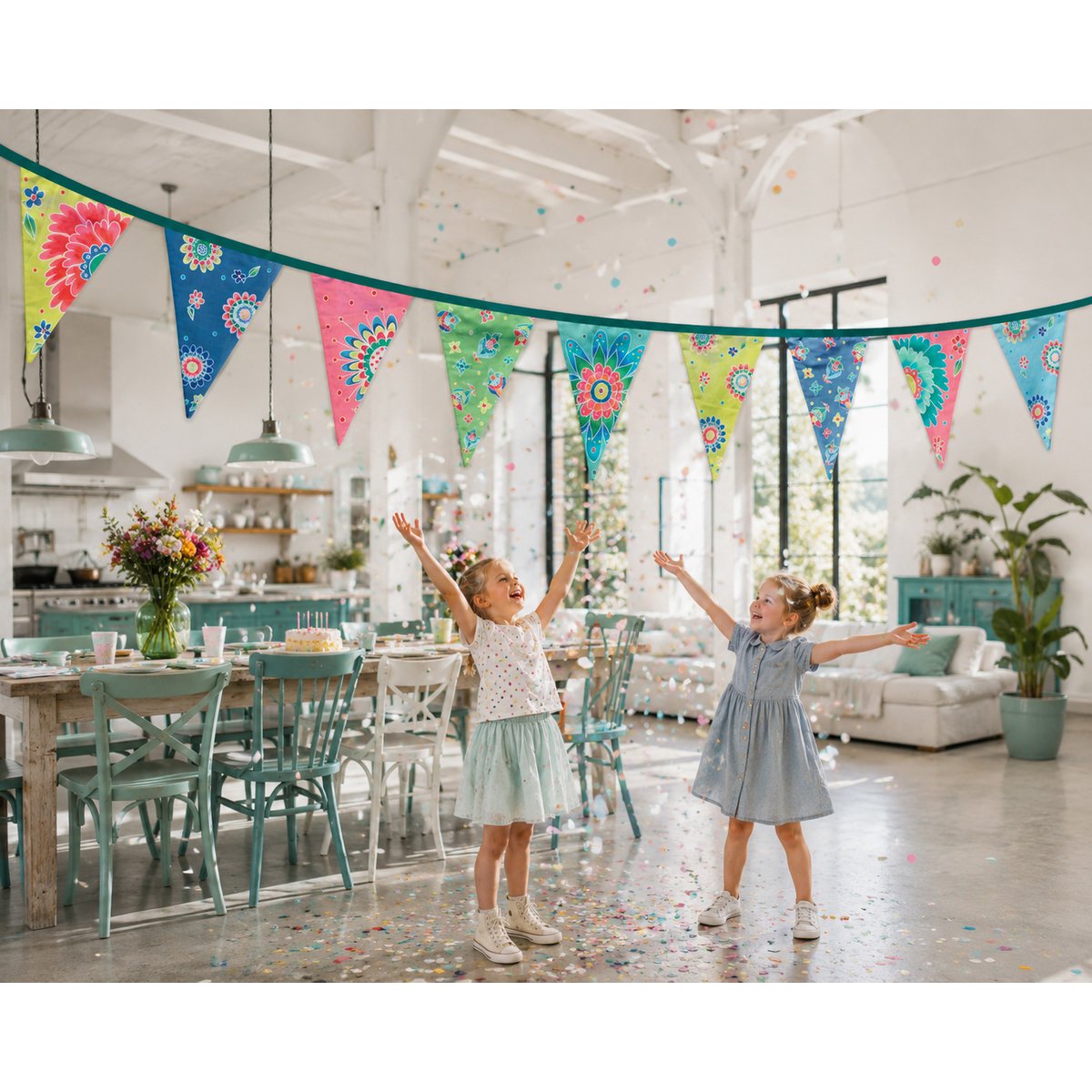 Puk Art® | Stofguirlande | Blomster | Dobbeltsidet • 12 meter