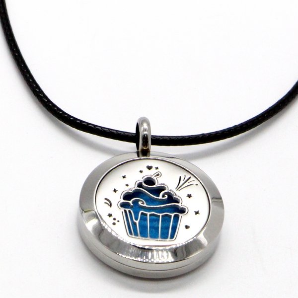 Aromatherapie ketting – Cup Cake – in roestvrij staal en meegeleverde vloeibladen – Verspreiding en geuren – Aromatherapie accessoire