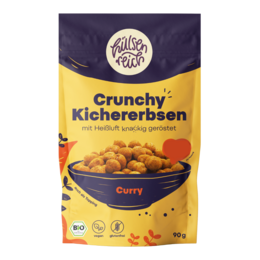 Crunchy chickpea curry snack with 23g protein per serving, made with organic and vegan ingredients.