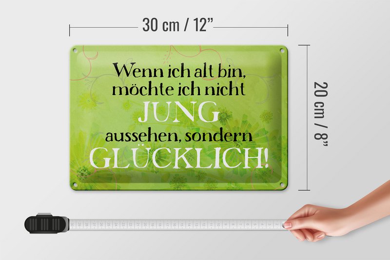 Blikken bordje met de tekst 30x20cm: oud wil jong