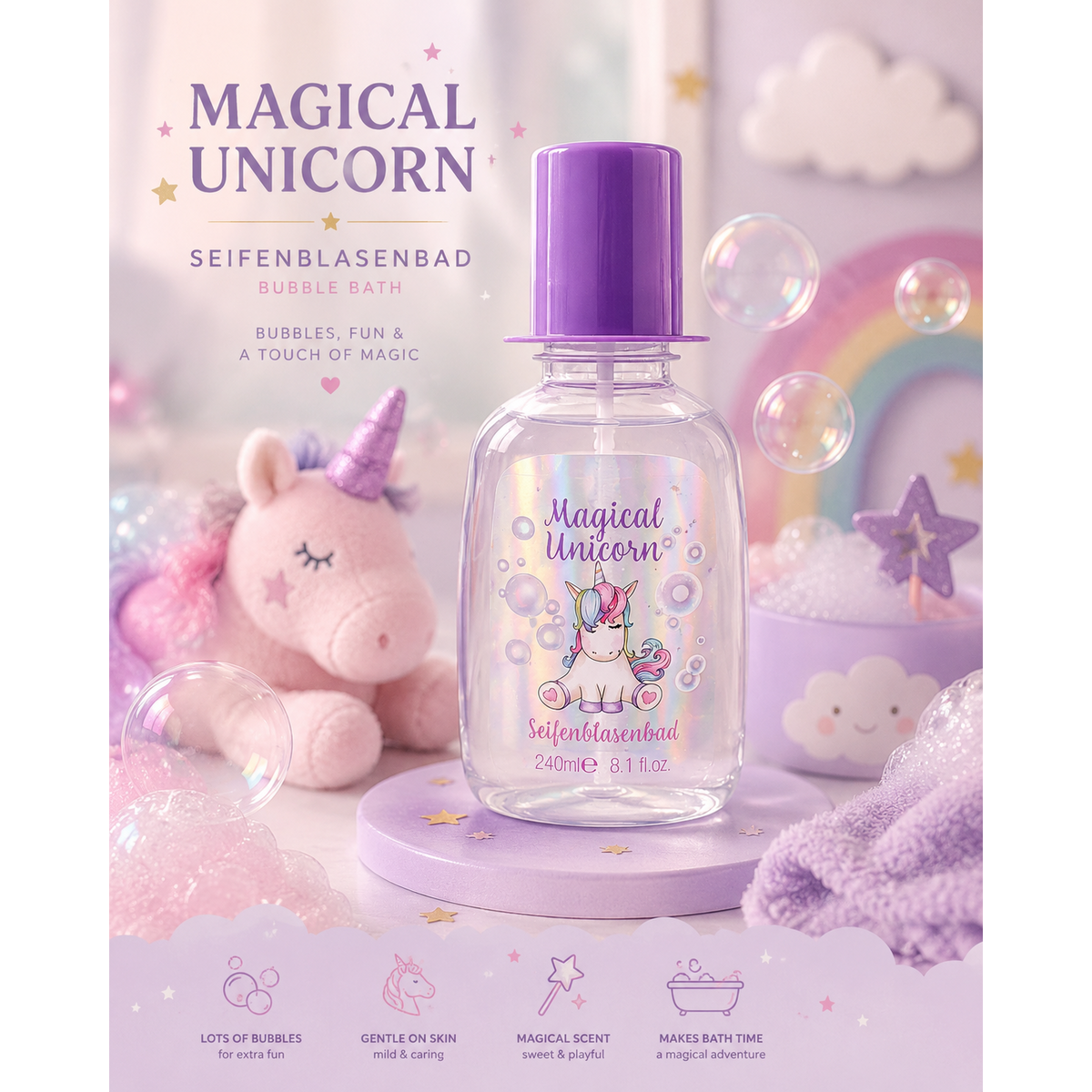 Gel de ducha 240ml pompas de jabón "Unicornio Mágico"