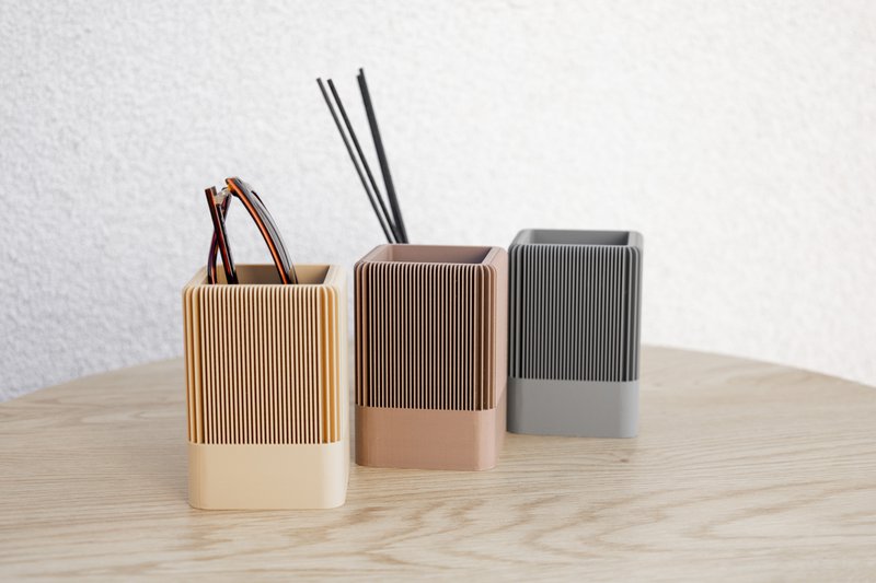 Modern Ribbed Square Organizer in Earthy Tones – Minimalist Desk, Vanity, or Home Storage Solution, Minimalist Modern Office Design Deco
