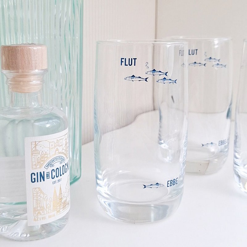 Vaso largo de cristal “Ebb & Flow” – diseño marítimo, fabricado en la UE