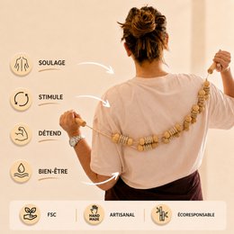 Wooden Massage Strap - Anti-Cellulite Draining Massager - 10 Stimulation Zones - Manual Back and Body Muscle Massager