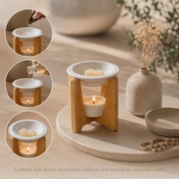 Bruciaprofumi Serie Simplicity - Arco - Ceramica Laccata e Bambù - Idea Regalo - Decorazione Semplice e Moderna