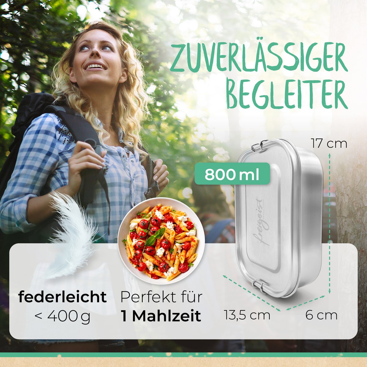 Stainless steel lunch box | stainless steel, unbreakable, leak-proof | 800ml