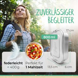Lunchbox aus Edelstahl | edelstahl, Bruchfest, auslaufsicher | 800 ml