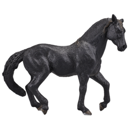 Black Andalusian stallion toy horse, realistic equine figure with detailed features.