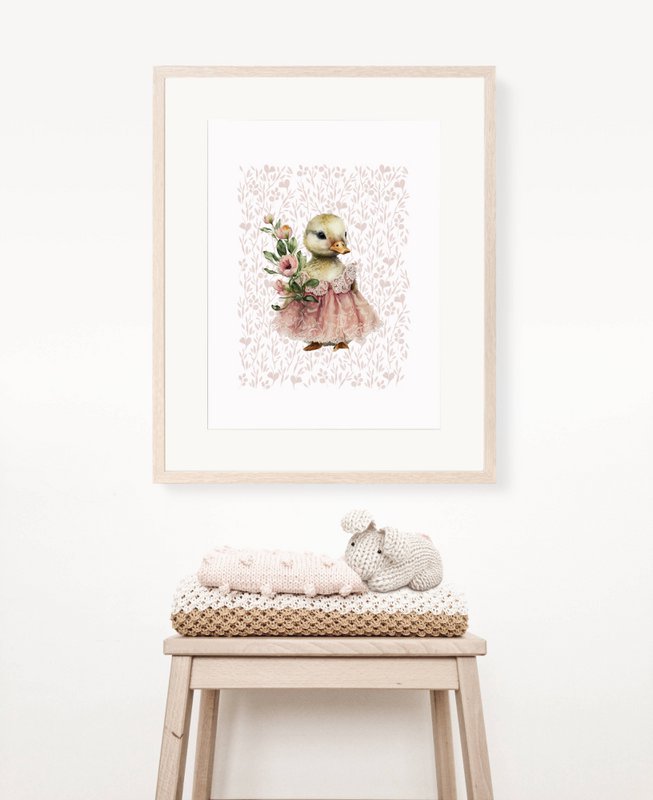 Duck nursery art print, duck poster, baby duck poster, pink girls room poster, cute duck print, girls nursery art print, girls room decor