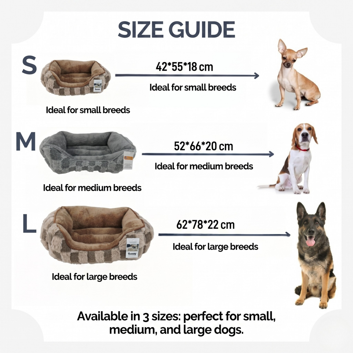 Warm Dog Bed | Grey and Brown Plaid Design | Soft & Padded Interior | Non-Slip Base | 3 Sizes Available | Cozy Bed for Small and Medium Dogs | Ideal for Winter
