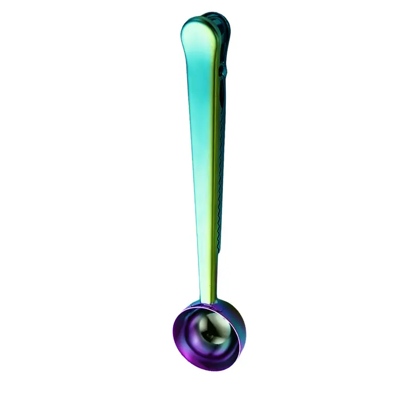 Tea/coffee spoon/measurer with closing clip - 5 colors available