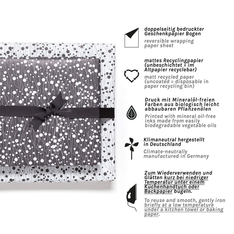 Papel de envoltura blanca negra floral, empaquetado perfectamente para regalos para hombres o como papel para boda para bodas