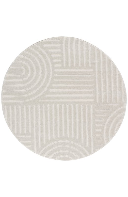 Alfombra De Pelo Corto, Círculo, Salón, Boho Geométrica -Crema - Ø120 cm (redonda) - Alfombra Moderna Súper Suave