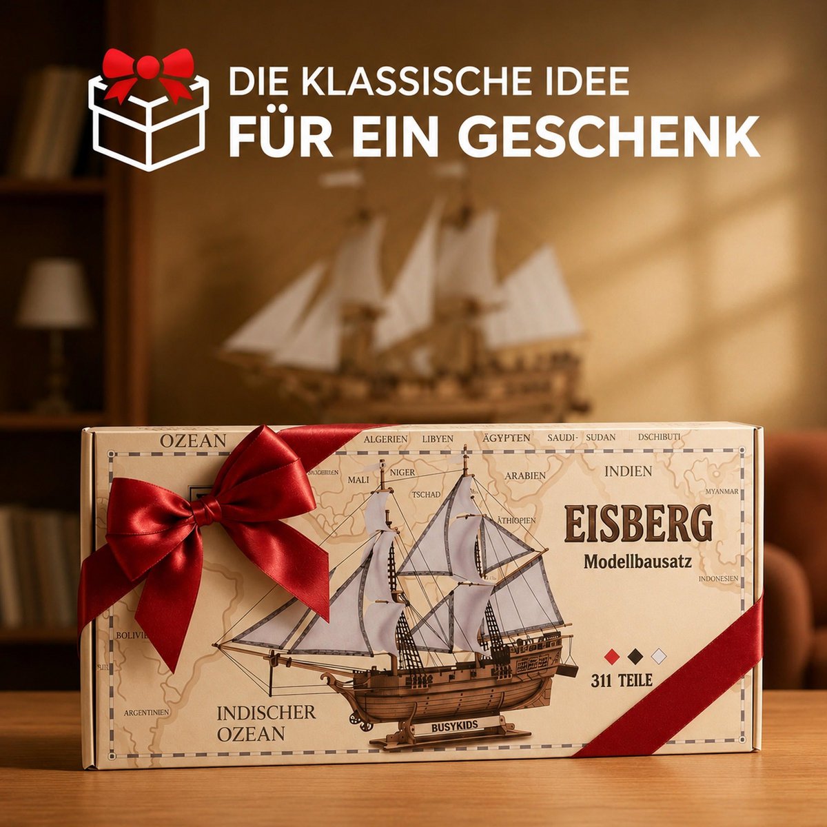 Brigg aus Holz zum Bauen Eisberg – 3D-Holzpuzzle 311 Teile, Schiffsmodell mit Segeln und Takelage, Modellbausatz ab 12 Jahren
