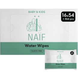 Plastic-free baby wipes in a box of 16. Made from natural, sustainable materials.